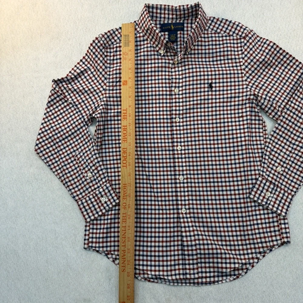 Ralph Lauren Boys Large 14-16 Gingham Button Down Shirt Red Navy‎ Blue Check